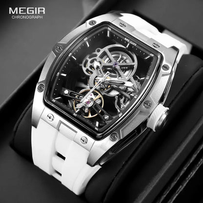 Men's Automatic Mechanical Watch with Stainless Steel Case Silicone Band  Waterproof Sport Wristwatch