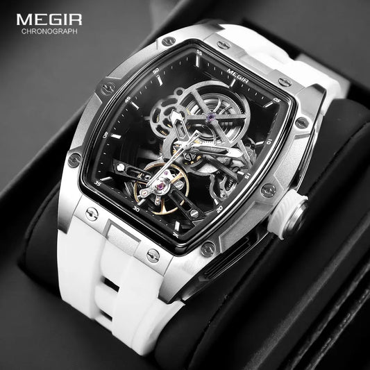 Men's Automatic Mechanical Watch with Stainless Steel Case Silicone Band  Waterproof Sport Wristwatch