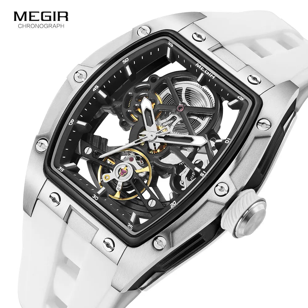 Men's Automatic Mechanical Watch with Stainless Steel Case Silicone Band  Waterproof Sport Wristwatch