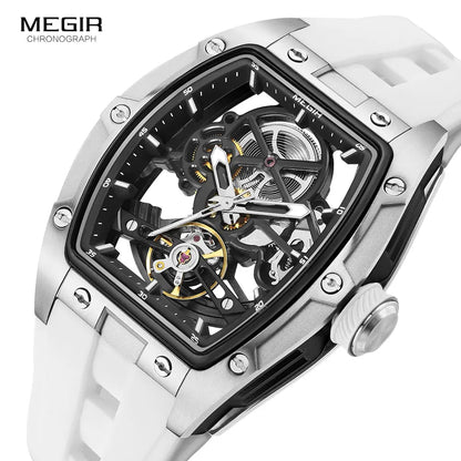 Men's Automatic Mechanical Watch with Stainless Steel Case Silicone Band  Waterproof Sport Wristwatch