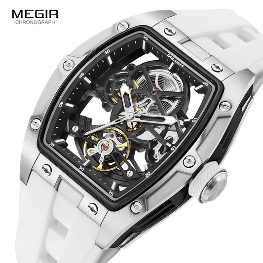 Men's Automatic Mechanical Watch with Stainless Steel Case Silicone Band  Waterproof Sport Wristwatch