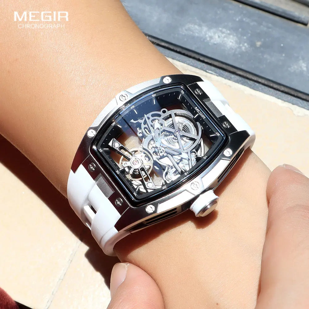 Men's Automatic Mechanical Watch with Stainless Steel Case Silicone Band  Waterproof Sport Wristwatch