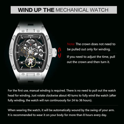 Men's Automatic Mechanical Watch with Stainless Steel Case Silicone Band  Waterproof Sport Wristwatch