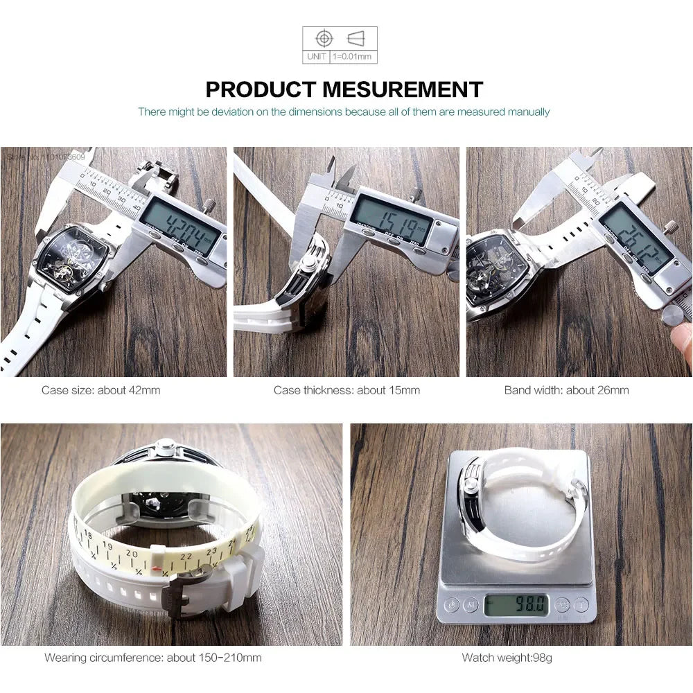 Men's Automatic Mechanical Watch with Stainless Steel Case Silicone Band  Waterproof Sport Wristwatch